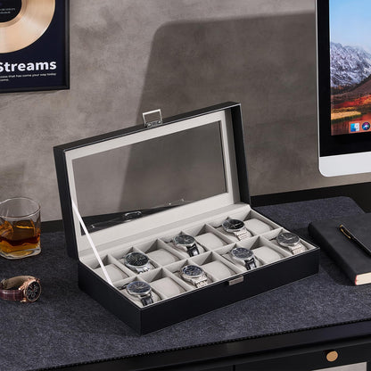 ProCase Watch Case for Men, 14 Slot Mens Watch Box Holder Organizer with Glass Lid, Watches Display Case Birthday Valentine Gifts for Men Women -14 Slot, Black