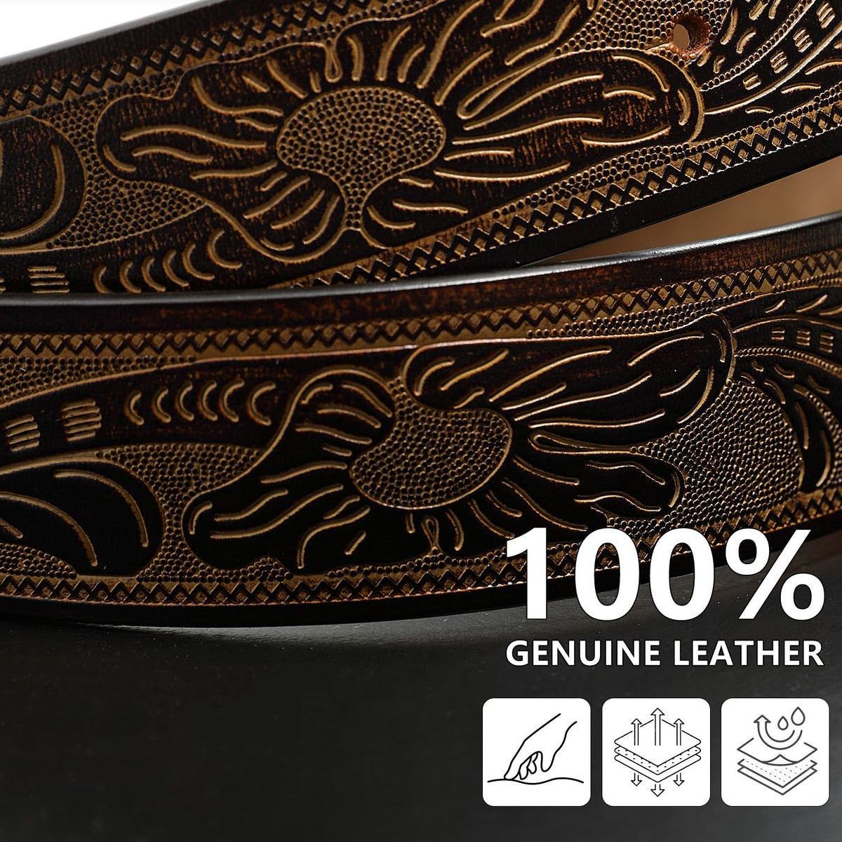 Evbopa Men's Western Cowboy Belt Mens Engraved Buckle Leather Belts for Jeans