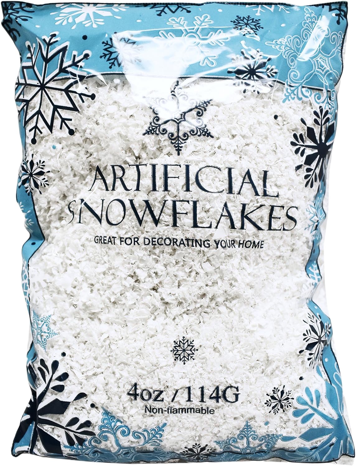 Black Duck Brand Snow Artificial Flakes 4 Oz Bag! Festive Fake Snow for Crafts, Christmas, and Decor!