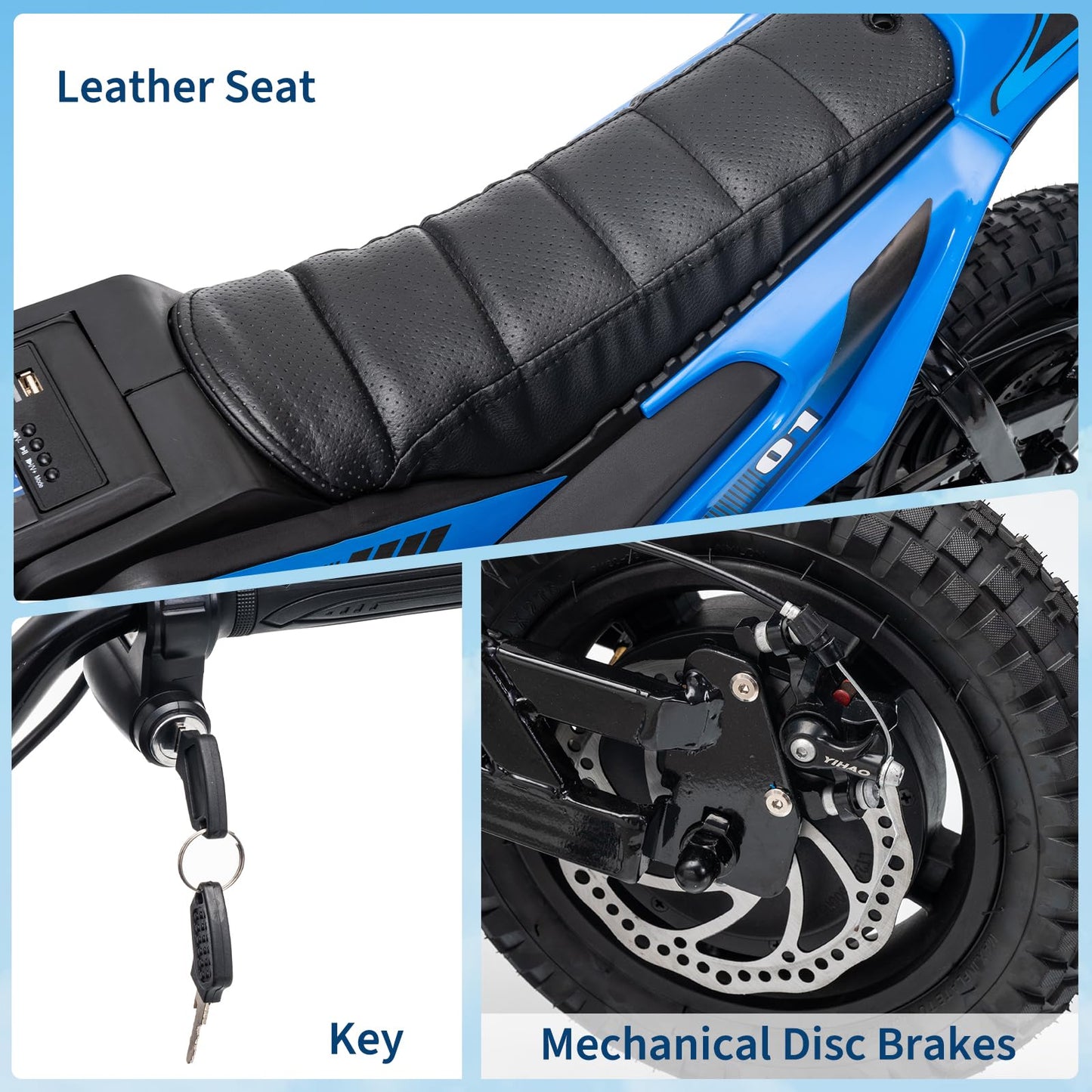 Garvee 24V Kids Electric Dirt Bike - 350w Kids Motorcycle, 13.67 Mph Max Speed Electric Bike for Kid, Rear Wheel Suspension, 12 Miles Range, Twist Grip Throttle, Rubber Tire, Blue
