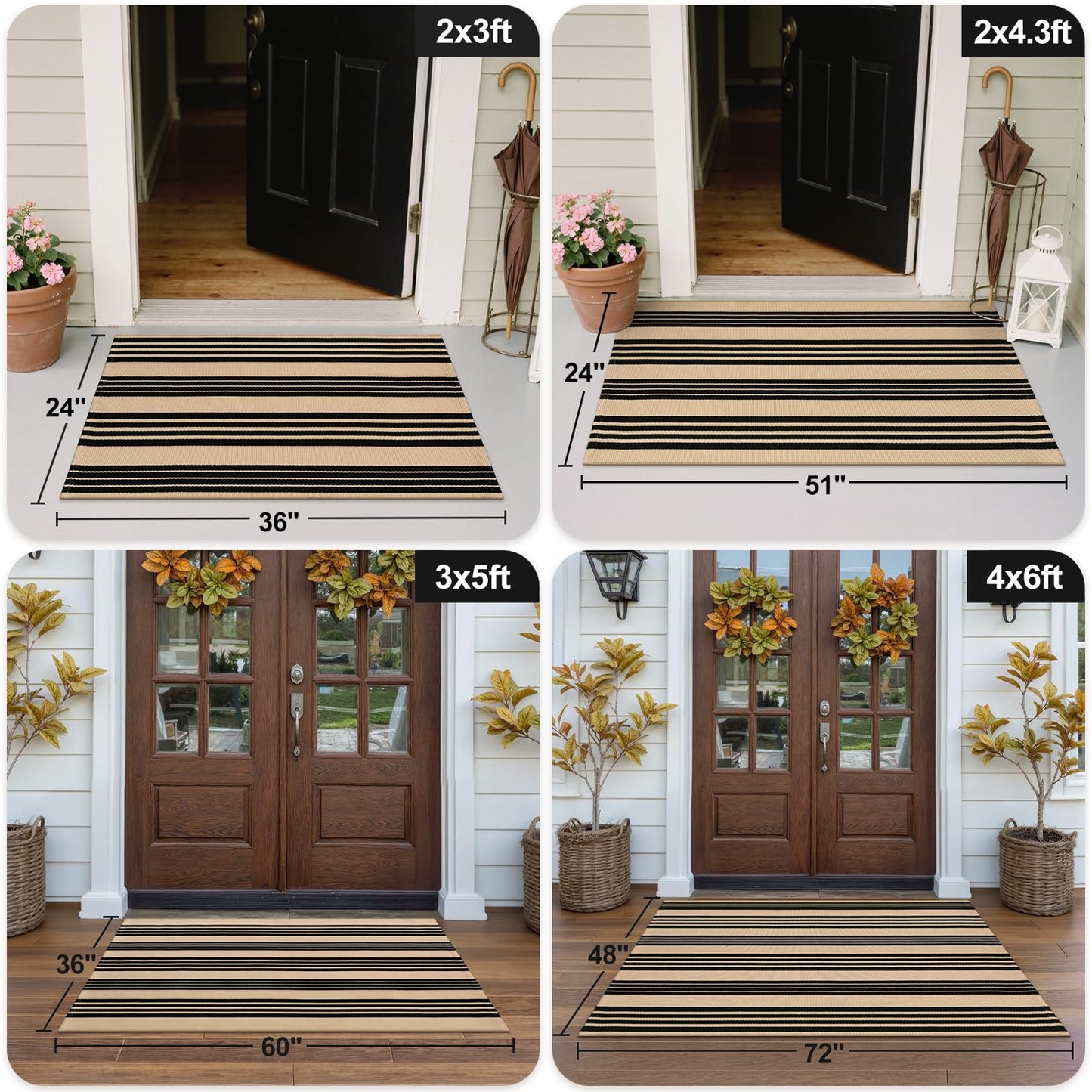 OJIA Fall Front Door Mat Outdoor 24''x35'' Washable Front Door Rug Entry Rug Indoor Outdoor Rugs Halloween Doormat Cotton Woven Striped Small Area Rugs for Porch/Bathroom/Farmhouse/Home Entrance