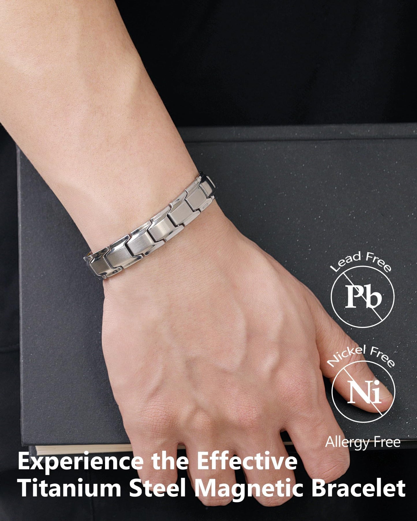 Jeracol Titanium Steel Magnetic Bracelets for Men,Magnetic Wristband with Ultra Strength Magnets, Adjustable Length with Links Removal Tool & Gift Box