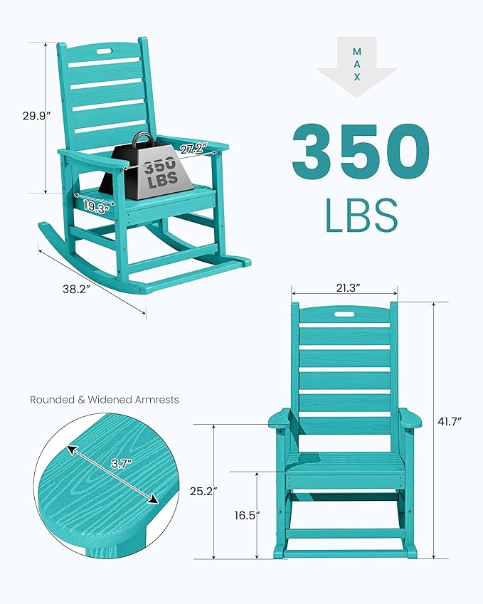 SERWALL Outdoor Rocking Chair Set of 2, Oversized Rocking Chair with Footboard for Adults, HDPE All Weather Resistant Rocking Chairs for Patio, 350lbs Weight Capacity,Aruba