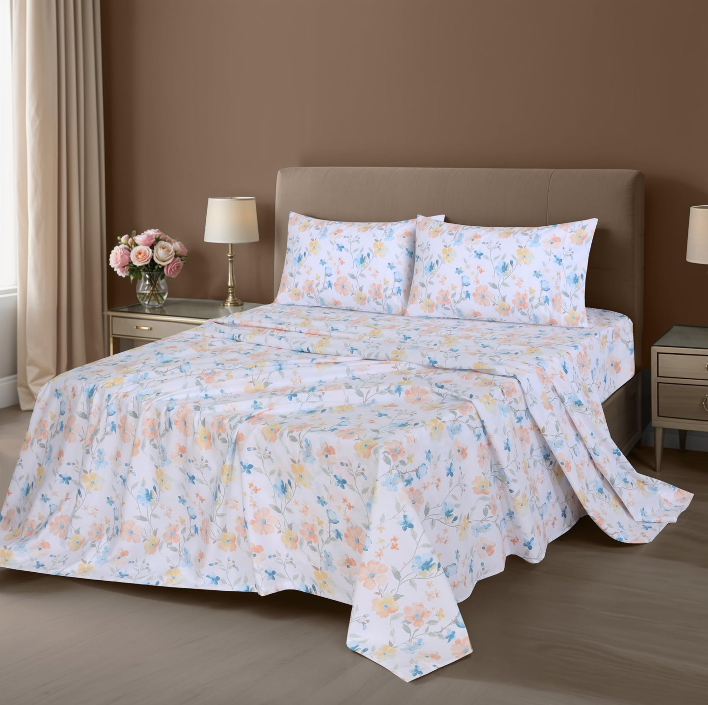 ZOYER 100% Cotton Sheets – Full Size Percale Bedding, Cooling & Breathable, Durable with a Crisp, Soft & Comfortable Feel, 16" Deep Pocket, 4-Piece Set, Summer Spring