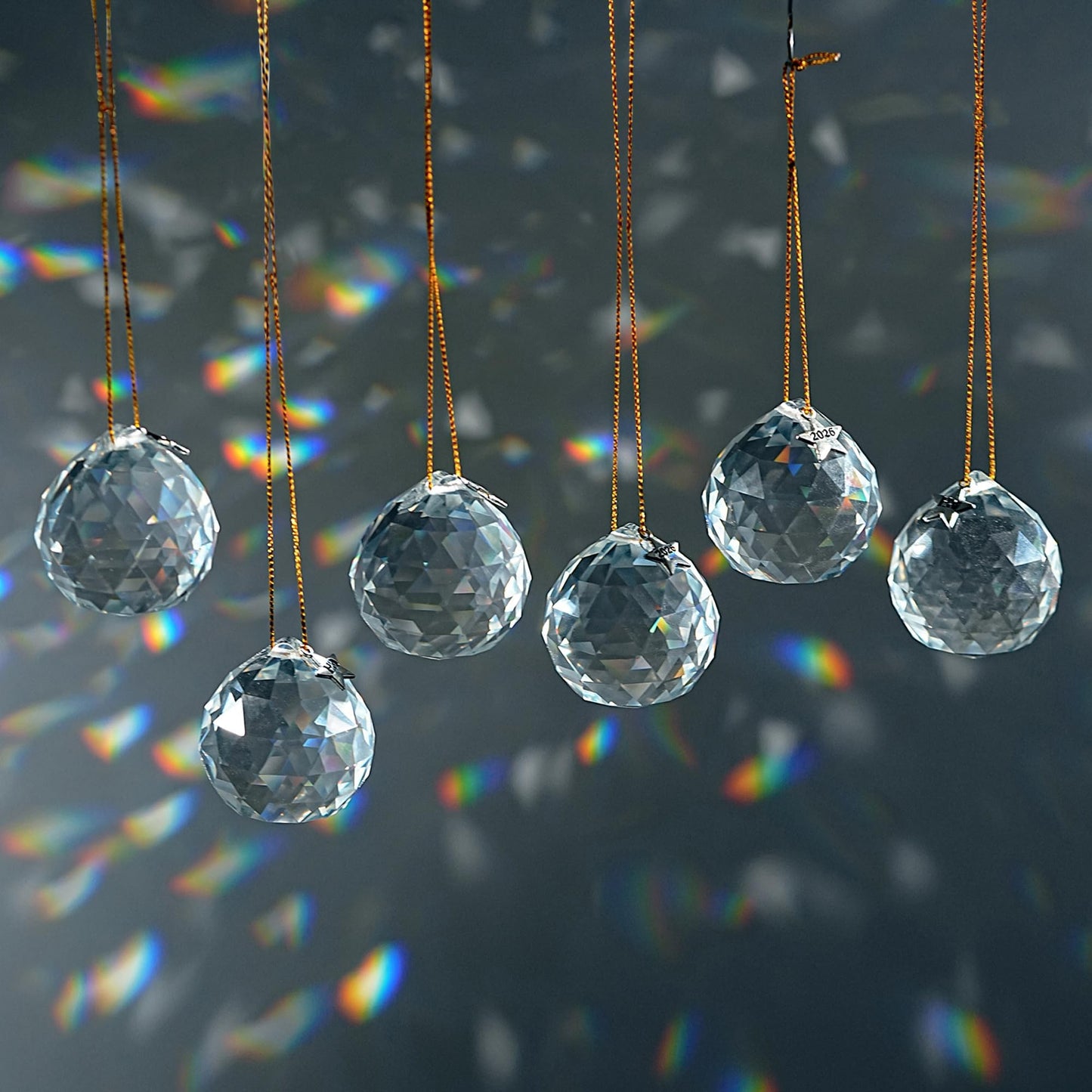 LOULIQIGIFT 10Pcs 40mm Clear Crystal Ball Prisms Hanging Crystals Pendants with 2026 Star Charms for Wedding, Windows, Chandelier, Mothers Day Decorations