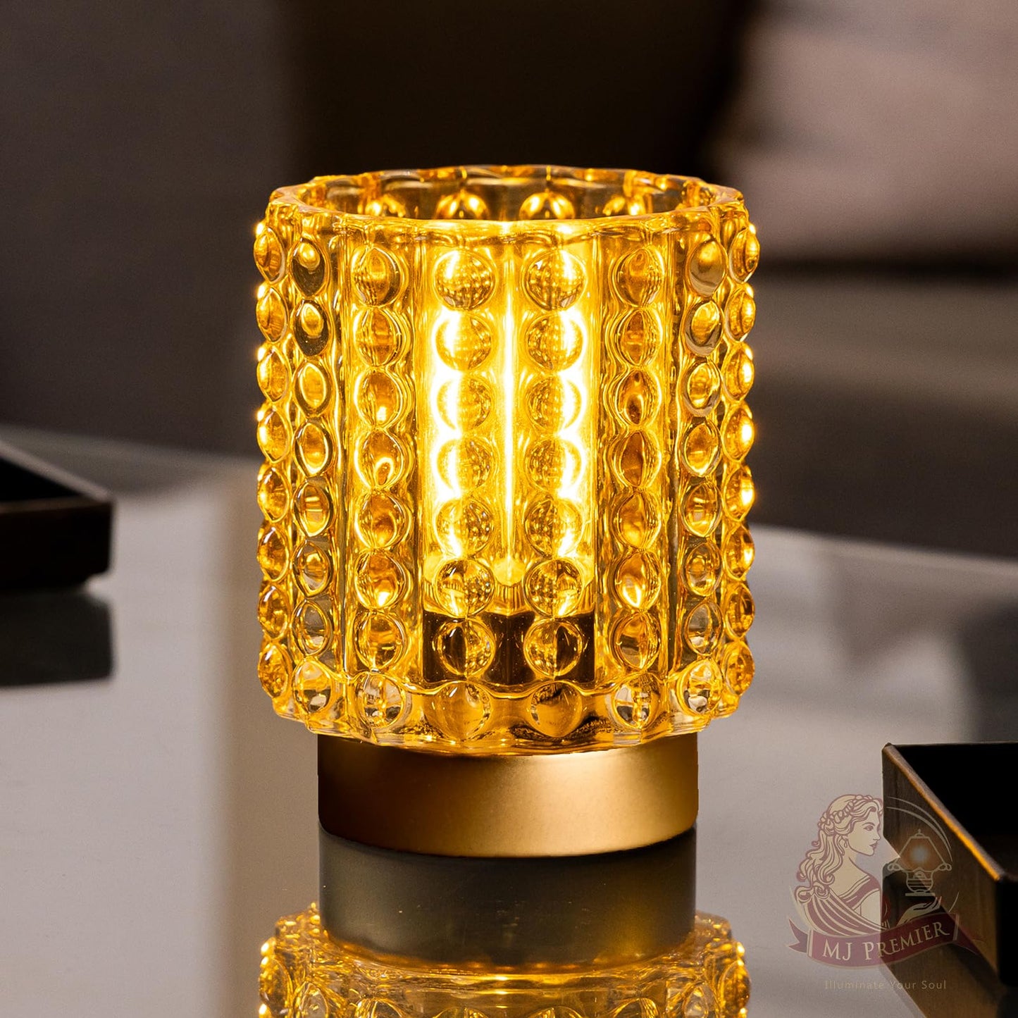 Battery Operated Lamp with Timer, Mini Crystal Table Lamps for Home Decor, Small Cordless Lamp for Areas No Outlets, Glass Battery Powered Lamps for Entryway, Bedroom, Bathroom, Shelf, Corner(Yellow)
