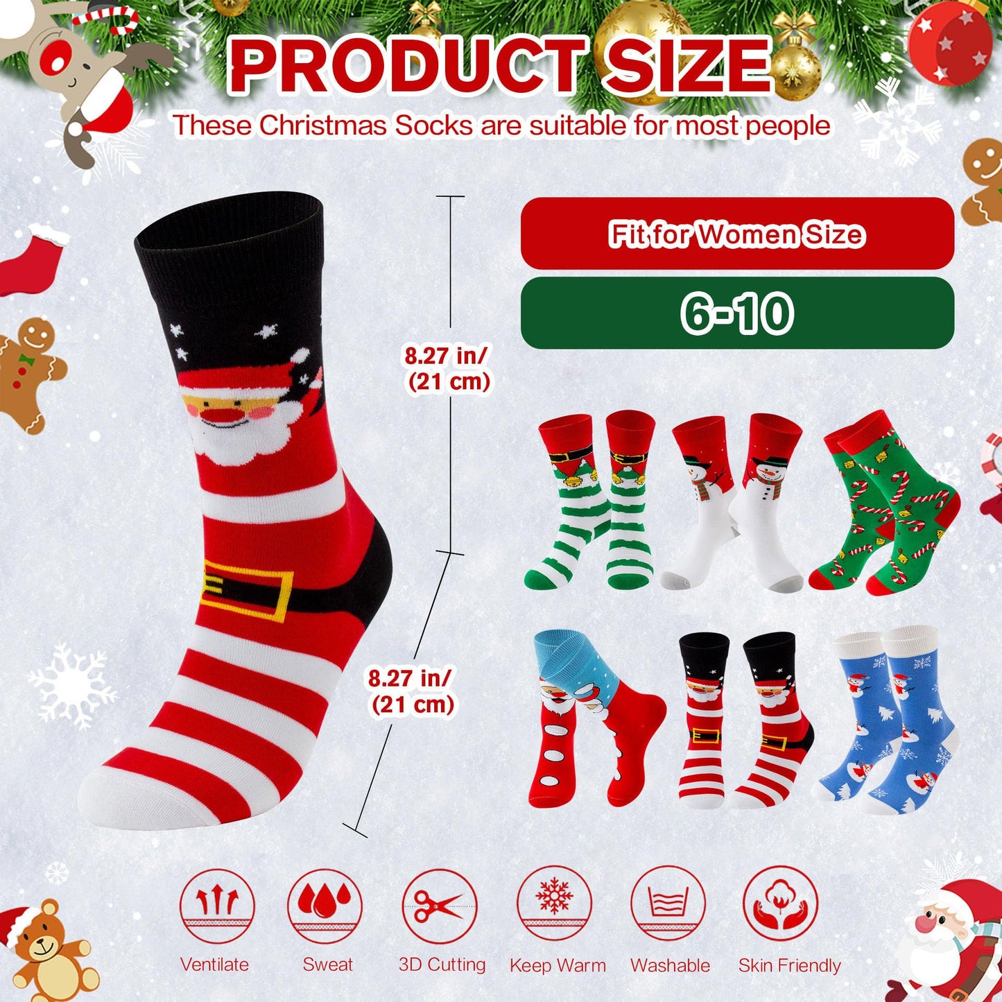 TENYSAF Fun Christmas Socks for Women - Funny Xmas Gifts for Female Novelty Cozy Crew Cotton Sock Set