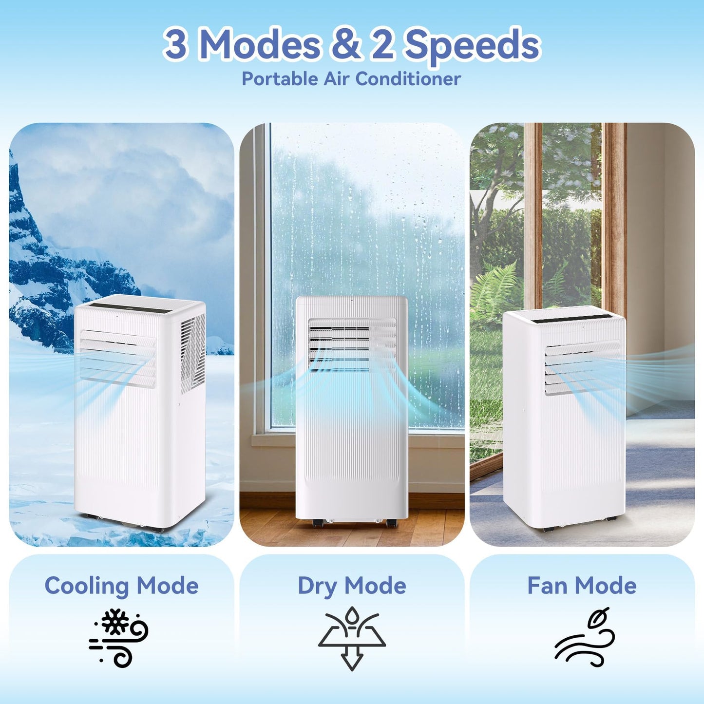Portable Air Conditioner, 10000 BTU Portable AC for Rooms Up to 560 Sq ft, 3-in-1 Cooling/Fan/Dehumidifier, Remote & LED, Sleep Mode 24H Timer, Wheels, Window Vent Kit