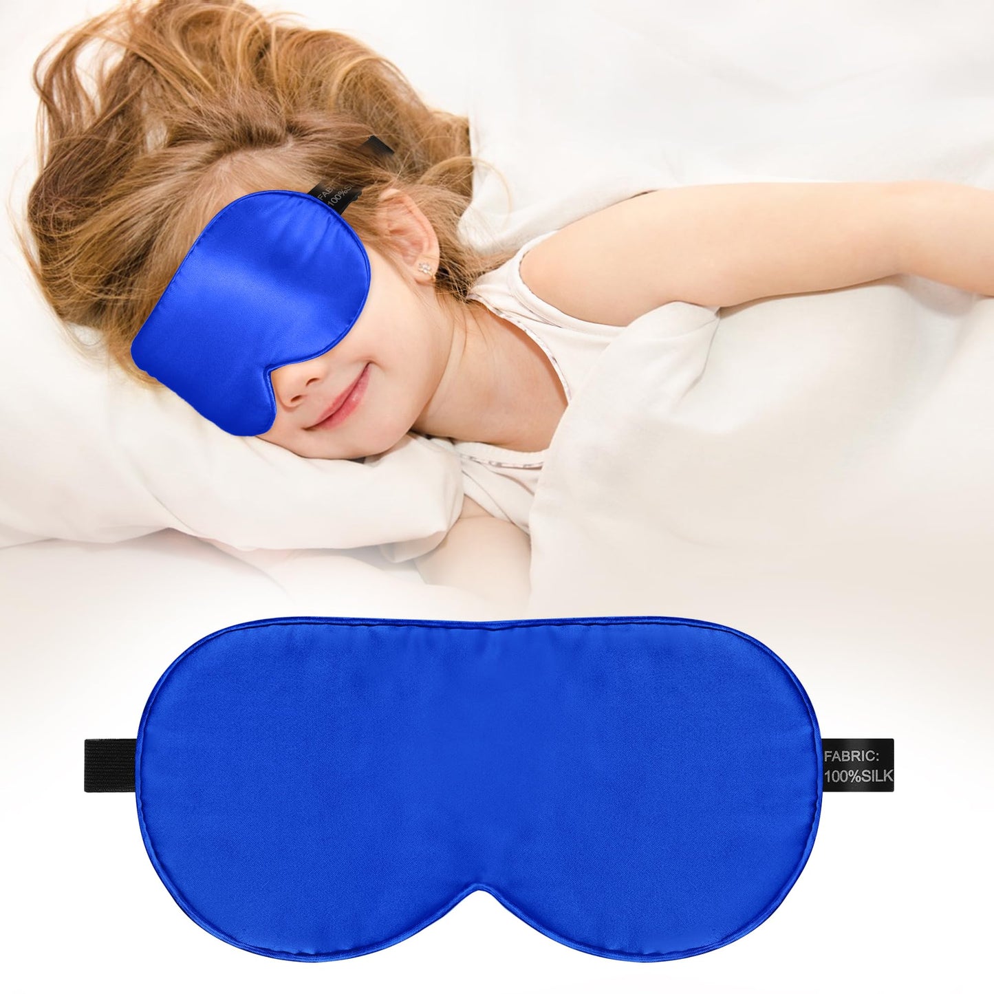 Kids Sleep Mask Eye Cover, 100% Real Natural Pure Silk Eye Mask with Adjustable Strap, Blindfold Kids Eye Mask for Sleeping, Eye Shade for Boys Girls and Adult, Pressure-Free Comfort (Black)