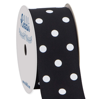 Ribbli Grosgrain Polka Dot Craft Ribbon,1-1/2 Inch,10-Yard Spool,Black with White Dots,Use for Hair Bows,Gift Wrapping,All Crafting and Sewing