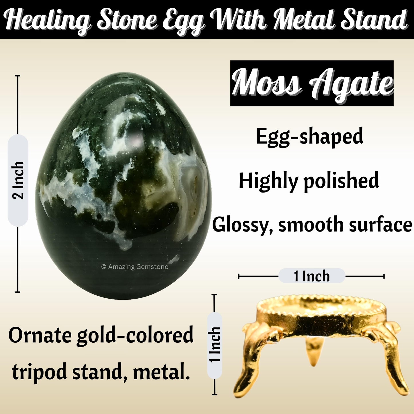 Amazing Gemstone Moss Agate Crystal Yoni Egg, 2 Inches - Premium Crystals and Healing Stones Yoni Egg for Pelvic Floor Health, Natural Healing Crystal Eggs for Meditation and Stress Relief