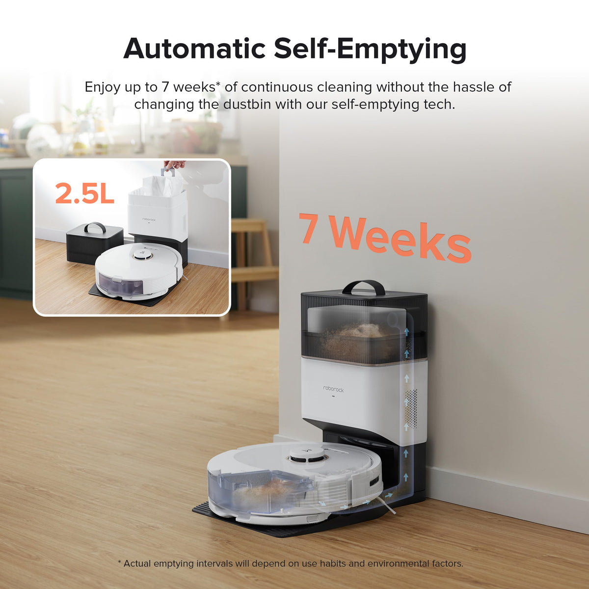 roborock Q8 Max+ Robot Vacuum and Mop, Self-Emptying, Hands-Free Cleaning for up to 7 Weeks, Reactive Tech Obstacle Avoidance, 5500 Pa Suction, DuoRoller Brush, APP-Controlled Mopping, White