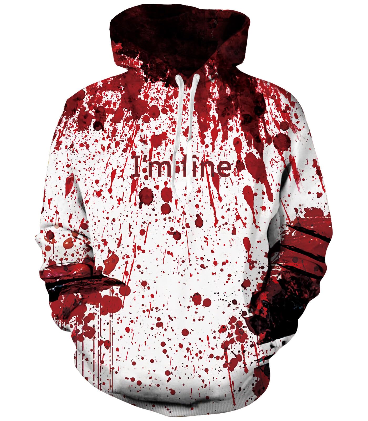 RAISEVERN Hoodies for Men Halloween I'm Fine Fleece Graphics Sweatshirts Pullover Blood Stains Novelty Hoody Cool Funny Hooded with Pocket