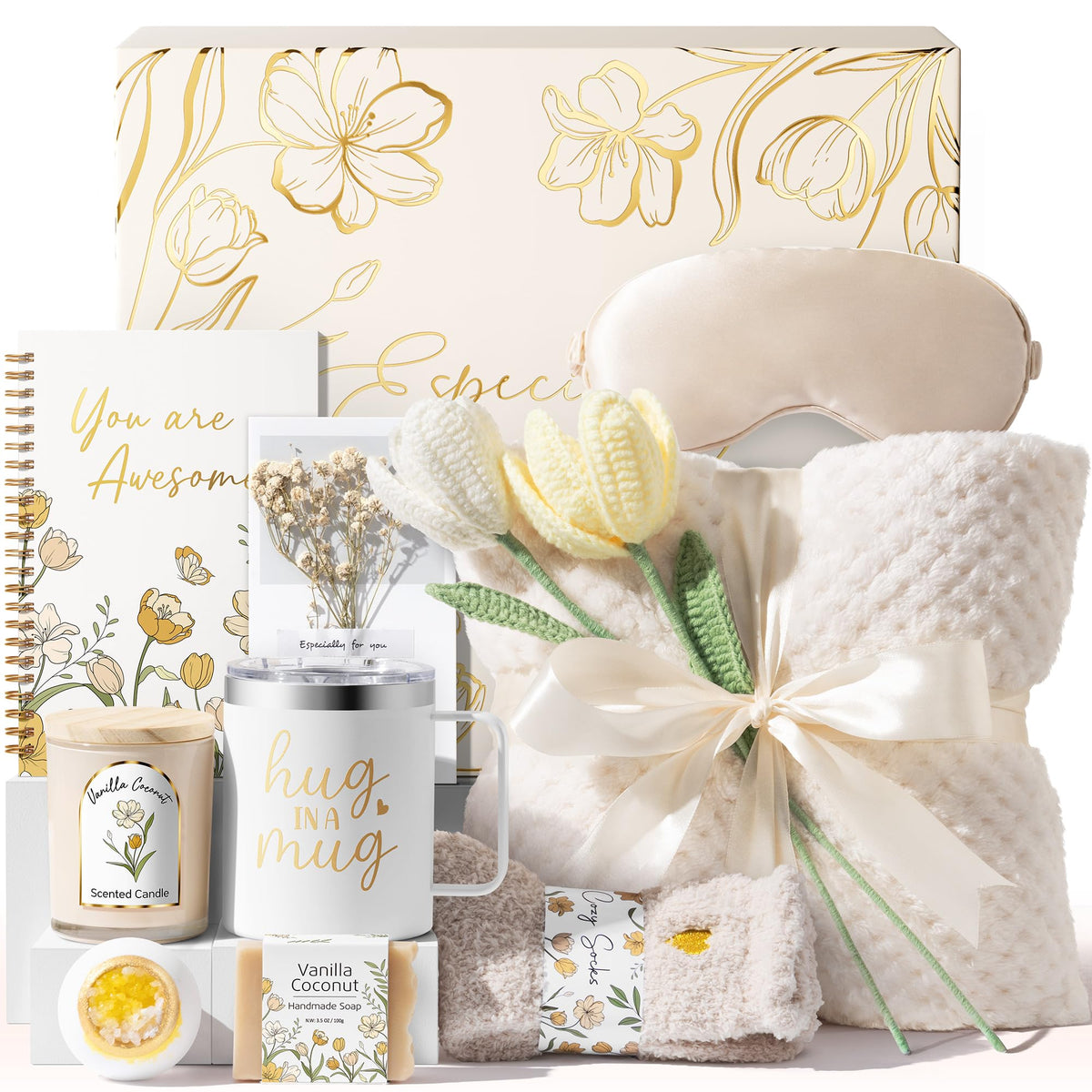 Mothers Day Birthday Gifts for Women Self Care Package, Get Well Soon Gift Baskets for Women Spa Gifts Set, Unique Thinking of You Inspirational Sympathy Gift Baskets for Mom Her Wife Friend Sister