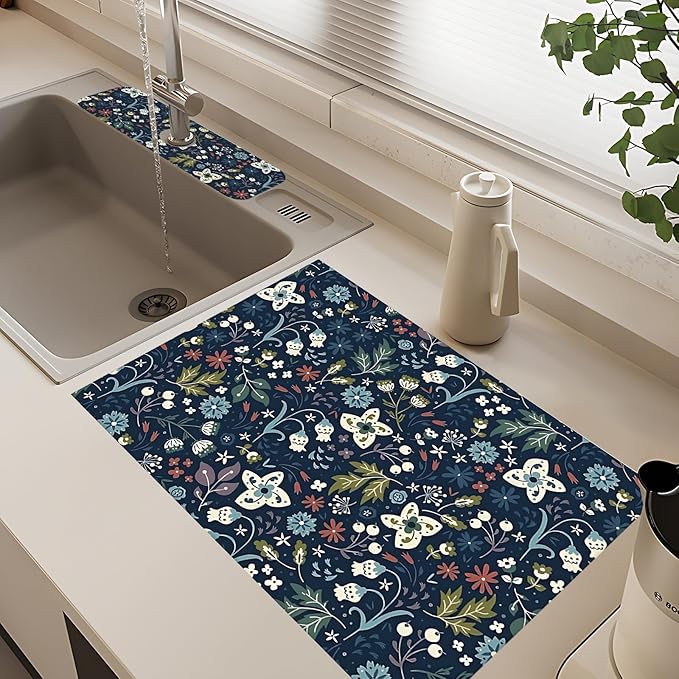 2Pcs Dish Drying Mats Faucet Mats Sets Large Size Coffee Mats Sink Faucet Mat
