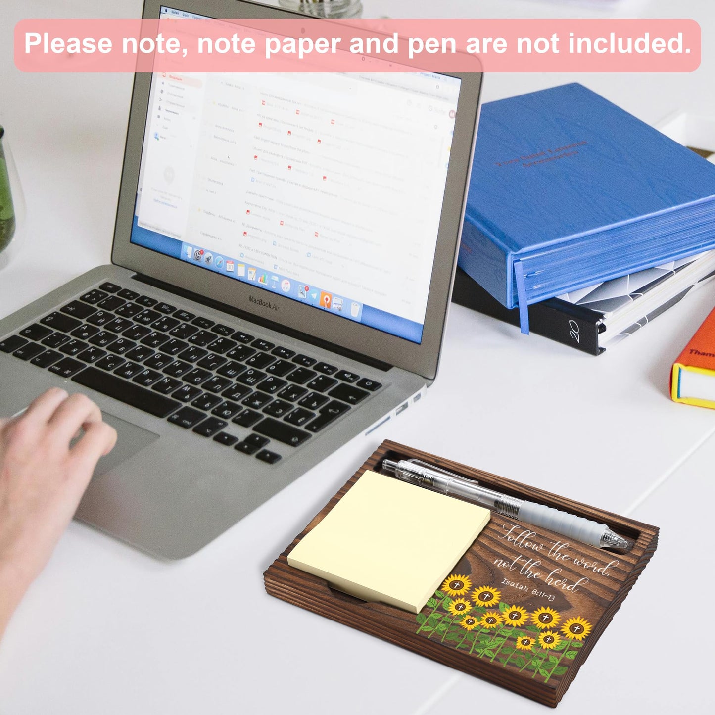 Christian Encouragement Gift Desk Organizer for Coworker Teacher Nurse Friend, Follow the Word Not the Herd Office Desk Decor, Appreciation Thank You Gift Wooden Sticky Note Holder Pen Tray - FTA772