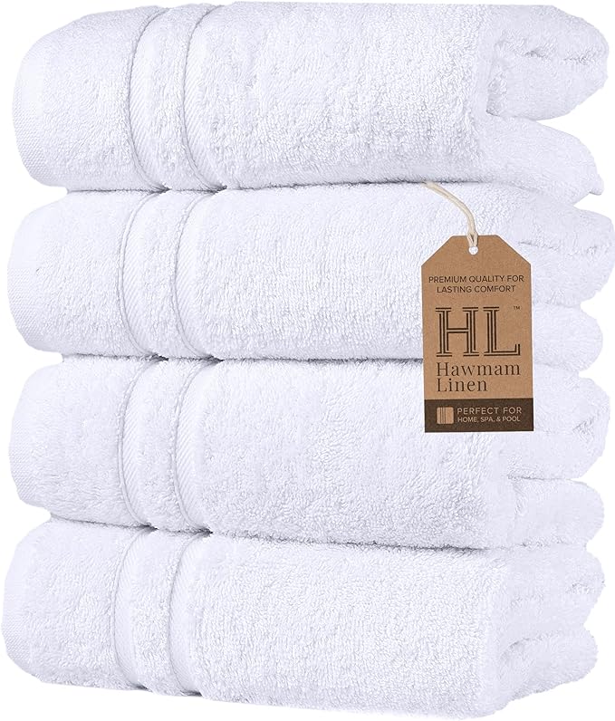 Hawmam Linen White Hand Towels for Bathroom, 16x29 Inch, Premium Turkish Cotton