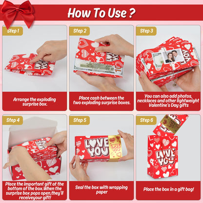 Valentine's Day Surprise Gift Box Explosion for Money,Unique Foleding Gift Box,Surprise for Wife,for Husband,Gift for Birthday,Anniversary,Party