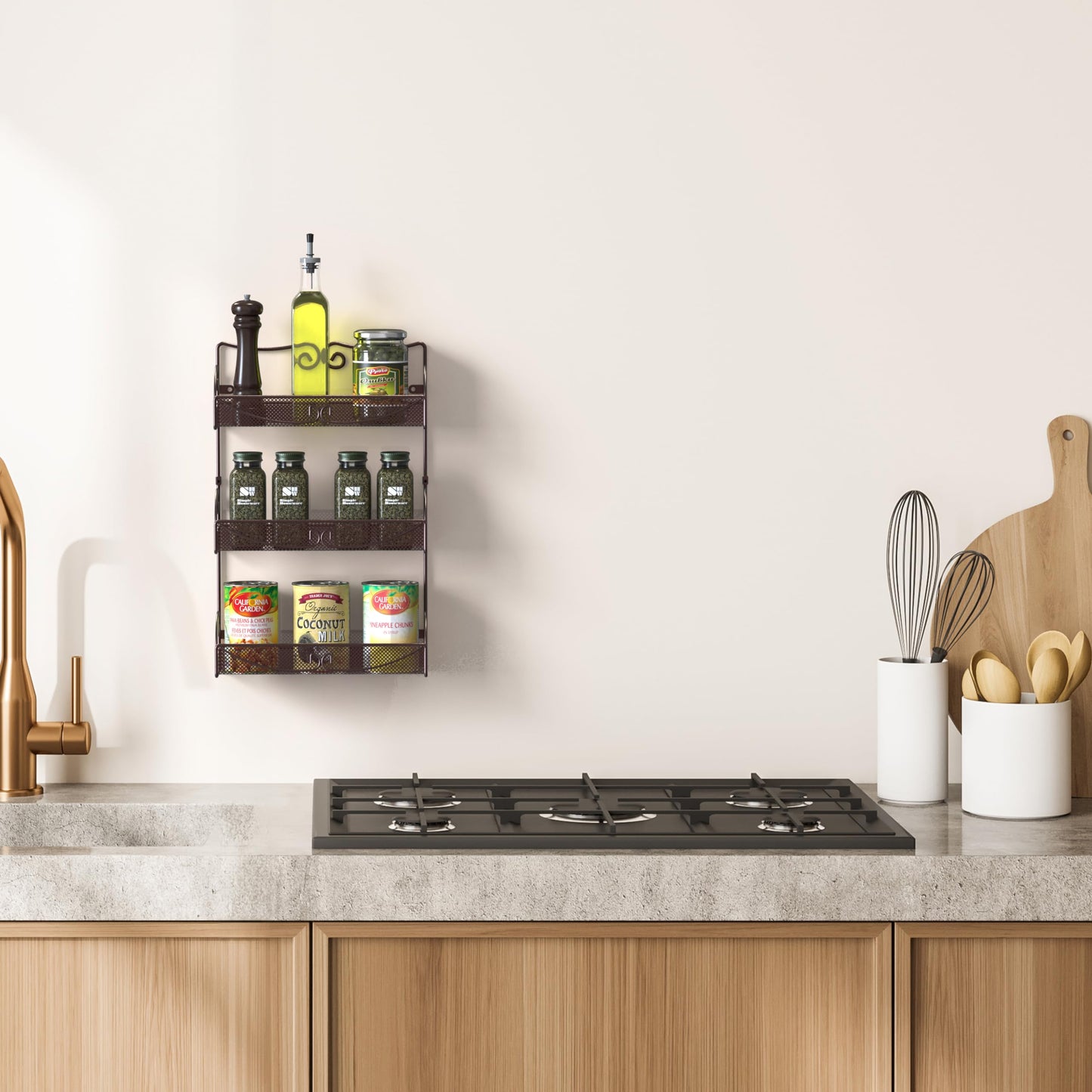 Deco Brothers 3 Tier Wall Mounted Hanging Spice Rack, Bronze