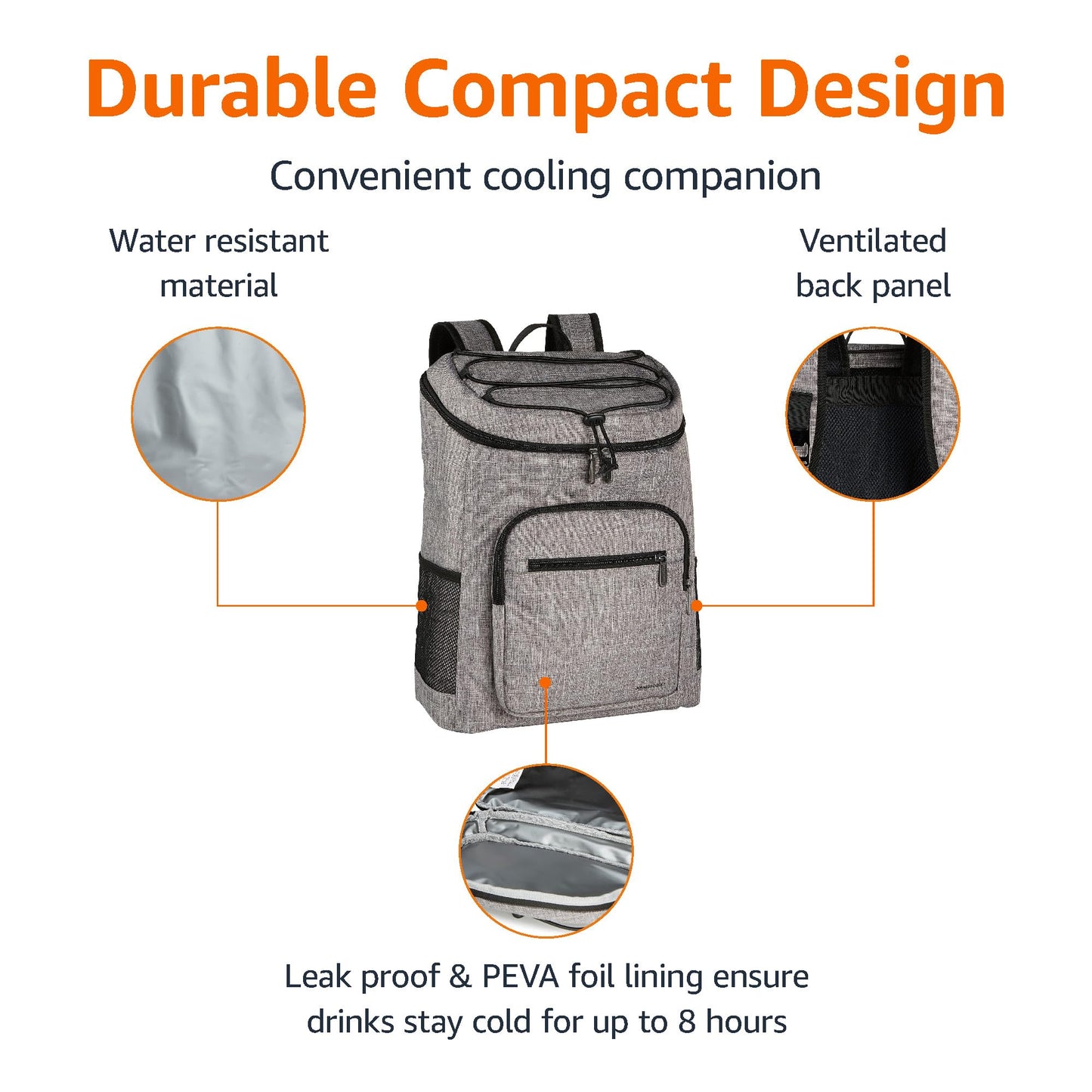 Amazon Basics Large Capacity Leakproof Insulated Soft Cooler Bag Box/Cooler Backpack/Lunch Bag for Picnics, Camping, Travel, Beach, Grey