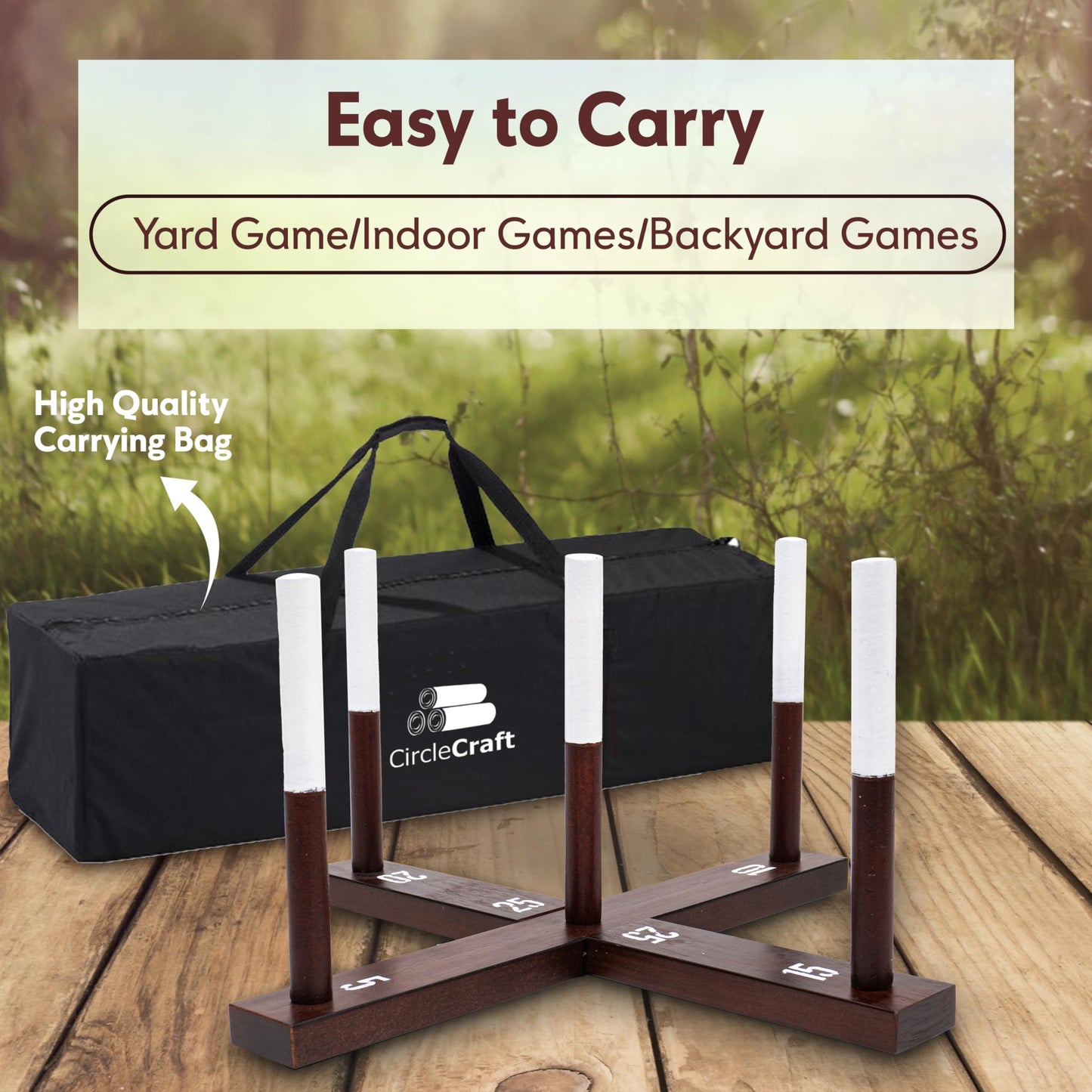 Outdoor Ring Toss Game for Adults - Perfect Lawn and Backyard Game for Adults and Family - Outdoor Yard Games for Fun Activities on Easter and Festivals - Wooden Ring Toss with Carrying Case