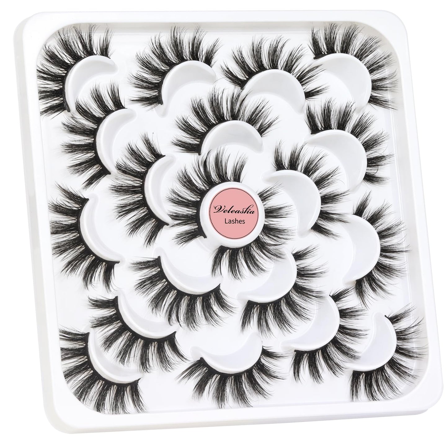 Veleasha Lashes 10 Pairs Natural Fluffy False Eyelashes Soft Wispy Lashes 3D Faux Mink Lashes Pack (V07)
