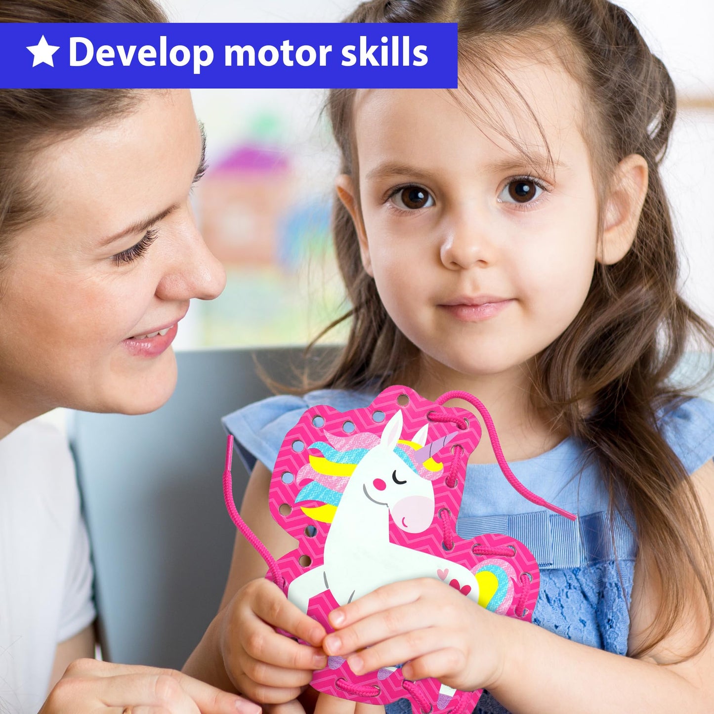 KRAFUN Beginner Unicorn My First Lacing Card Kit for Kids Arts & Crafts, 10 Easy Princess, Mermaid, Lacing Projects, Toddlers Lace Project, Fine Motor Preschool Skills Toys