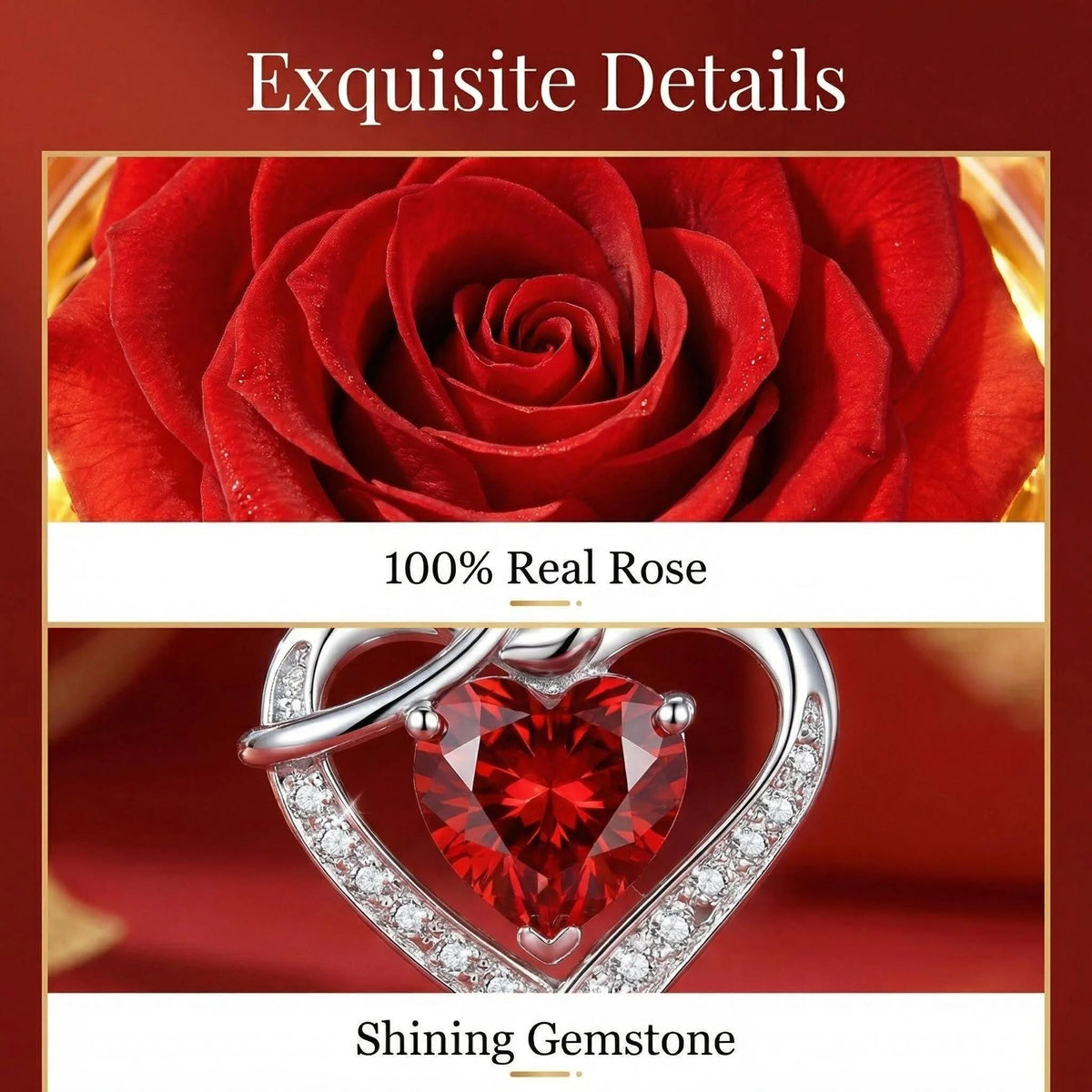 Mifgra Preserved Rose Jewelry Gift Box with Heart Necklace – Eternal Rose LED Light Gift Set for Women, Perfect for Valentine's Day, Birthday, Mother's Day, Girlfriend, Wife, Mom