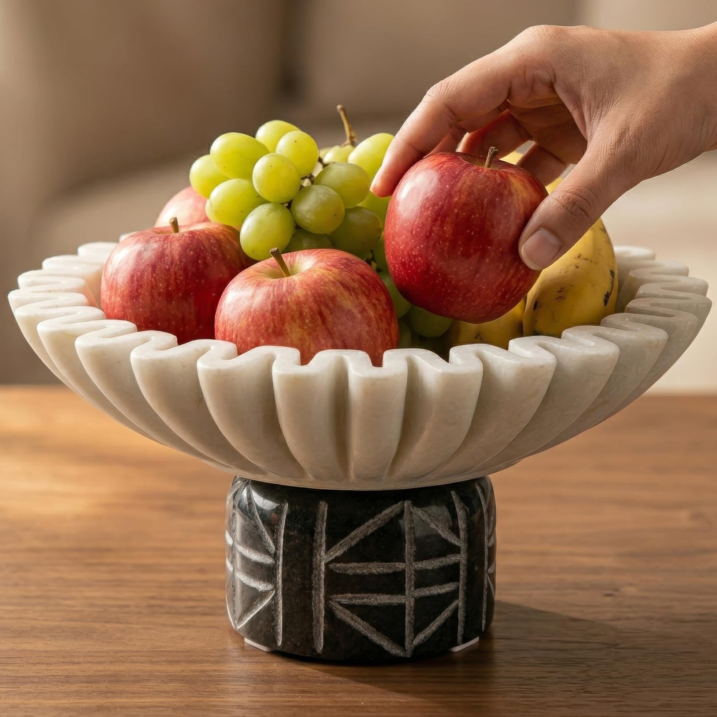 The Serene Atelier Marble Decorative Bowl for Home Decor - 100% Natural Stone | Handcrafted | Pedestal Marble Bowl - Versatile 9" Catch All for Entryway