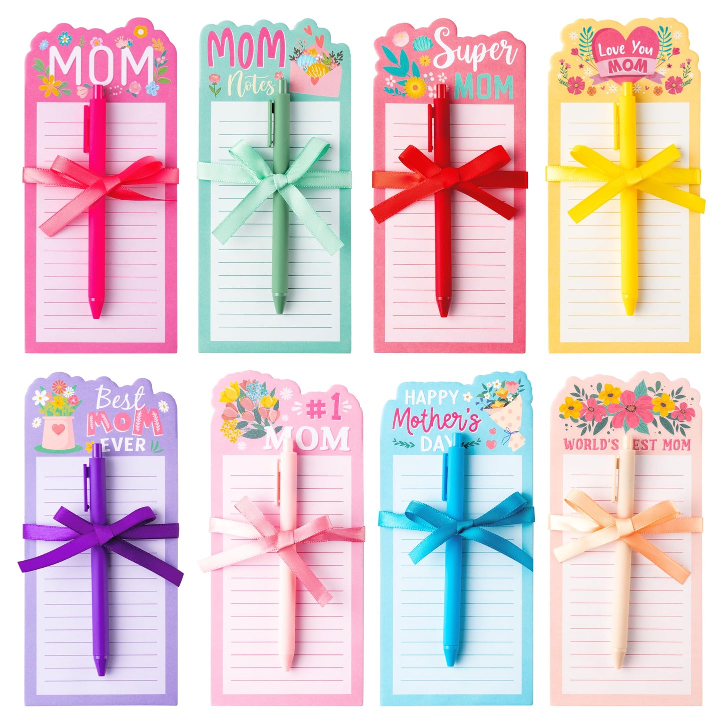 ANGOLIO Mother's Day Notepads With Pen - 8 Sets Happy Mother's Day Sticky Notes Gifts for Mom Self-Adhesive Sticky Notepads Writing Memo Pads for Mom Ladies Women School Office Birthday Gifts Supplies