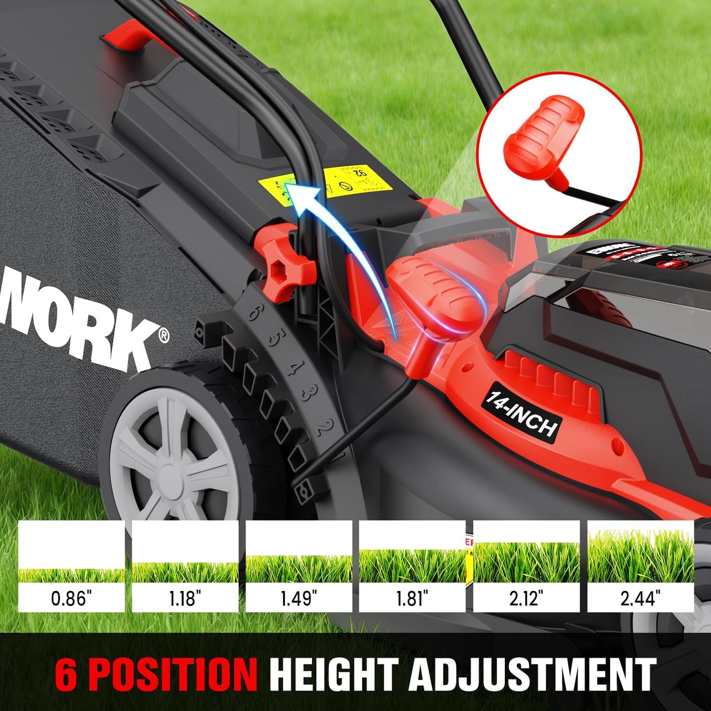 EWORK 40V 14" Electric Lawn Mower Cordless with 2*4.0Ah Batteries & Charger