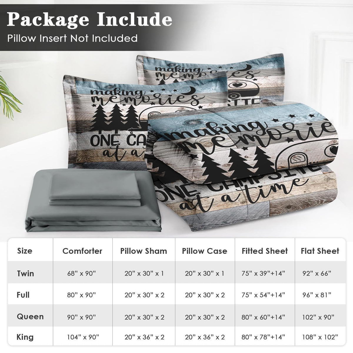 WeCozy 7 Pcs Full Size Comforter Set with 2 Pillowcases & 2 Shams, Inspirational Motivational Bedding Set for Kids and Adults, Retro Wood Camp Camper Bed in a Bag with Flat Sheet and Fitted Sheet