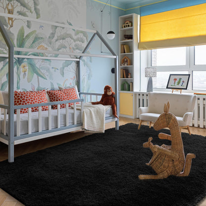 XSIVOD Black Rugs for Living Room, Ultra Soft Bedroom Rug, Plush Floor Carpet, Luxury Fluffy Shag Lounge Carpet for Nursery, Kids Baby Room, 80x160cm
