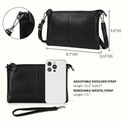 befen Small Leather Crossbody Bag for Women, Cell Phone Cross Body Black Clutch Purses Ladies Handbags & Shoulder bags, Envelope Wristlet Clutch Wallet with Wrist Strap