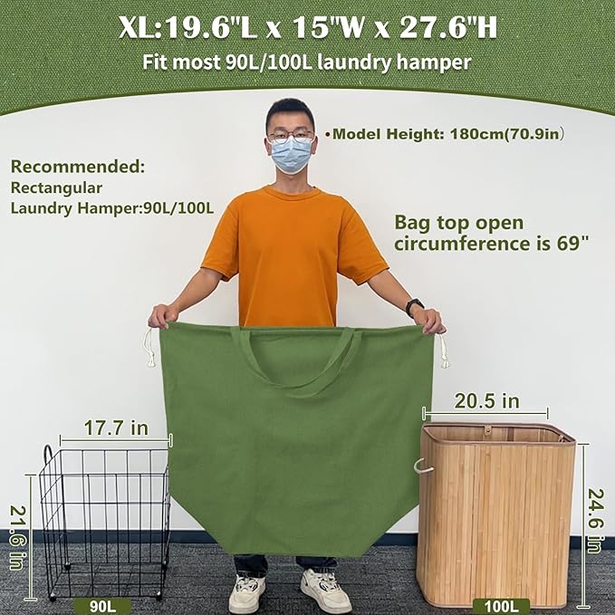 Canvas Laundry Bags with Handles & Rectangular Base, Washable Cotton Drawstring
