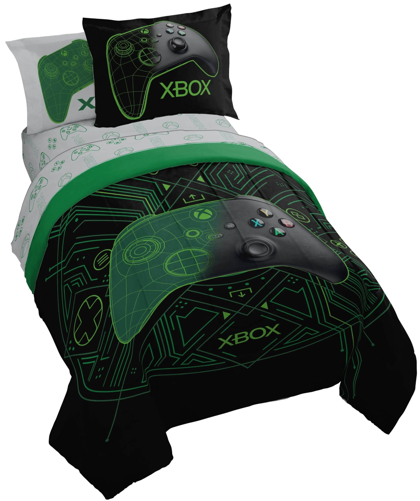 Jay Franco Kids Comforter Set Includes Sheets and Pillow Covers - Soft and Cozy Bed Set for Stylish Room Decor, Official Licensed Product, White - Xbox, 5 Piece Twin
