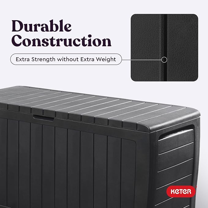 Keter Marvel Plus 71 Gallon Resin Outdoor Storage Box for Patio, Balcony & Garden – Weather‑Resistant Deck Box for Cushions, Pillows, Pool Floats & Tools, Dark Grey