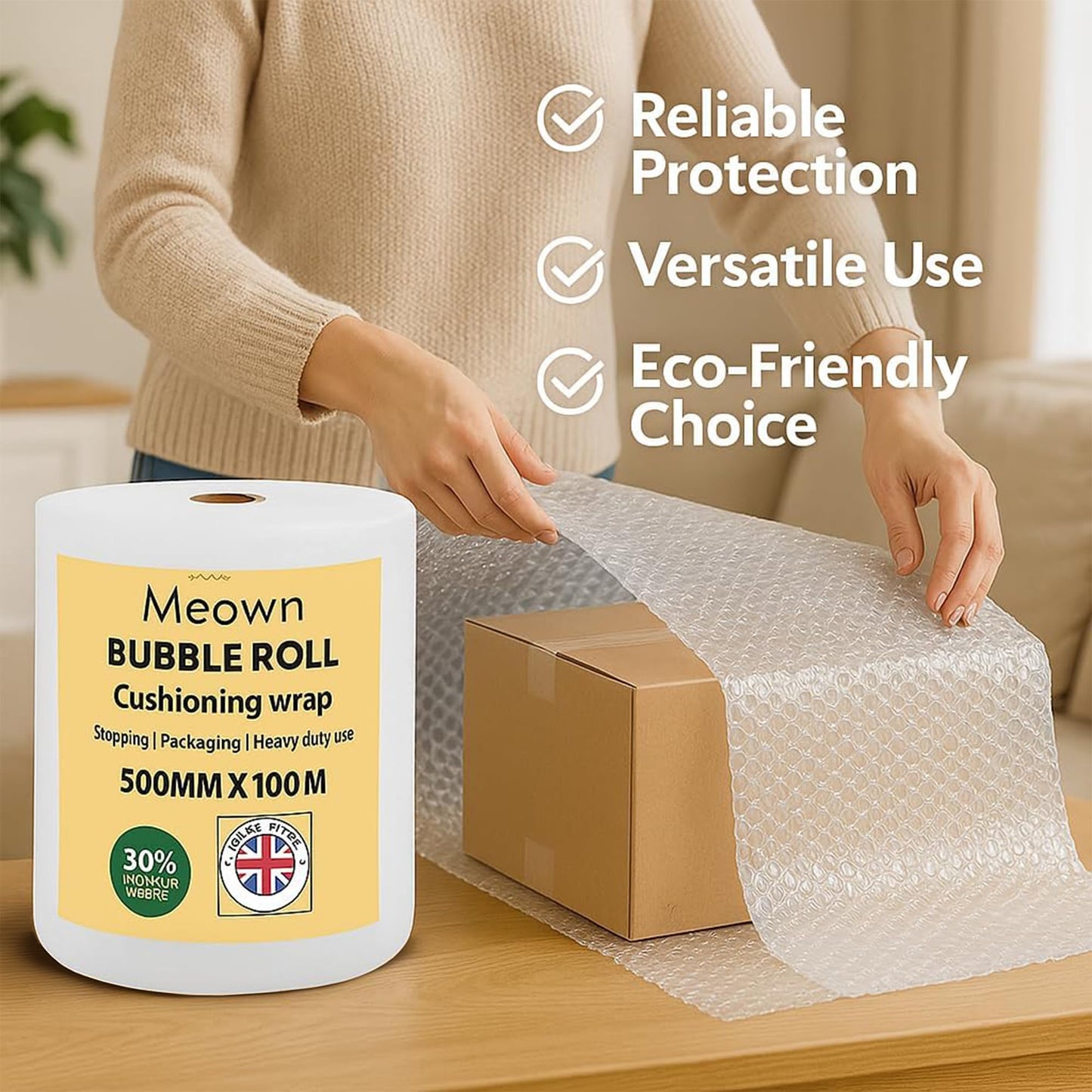 Meown Bubble Wrap 500mmx100m - Premium Quality Bubble Wrap Roll - Packaging Material for Shipping and Storage, Protect Your Goods with Ease