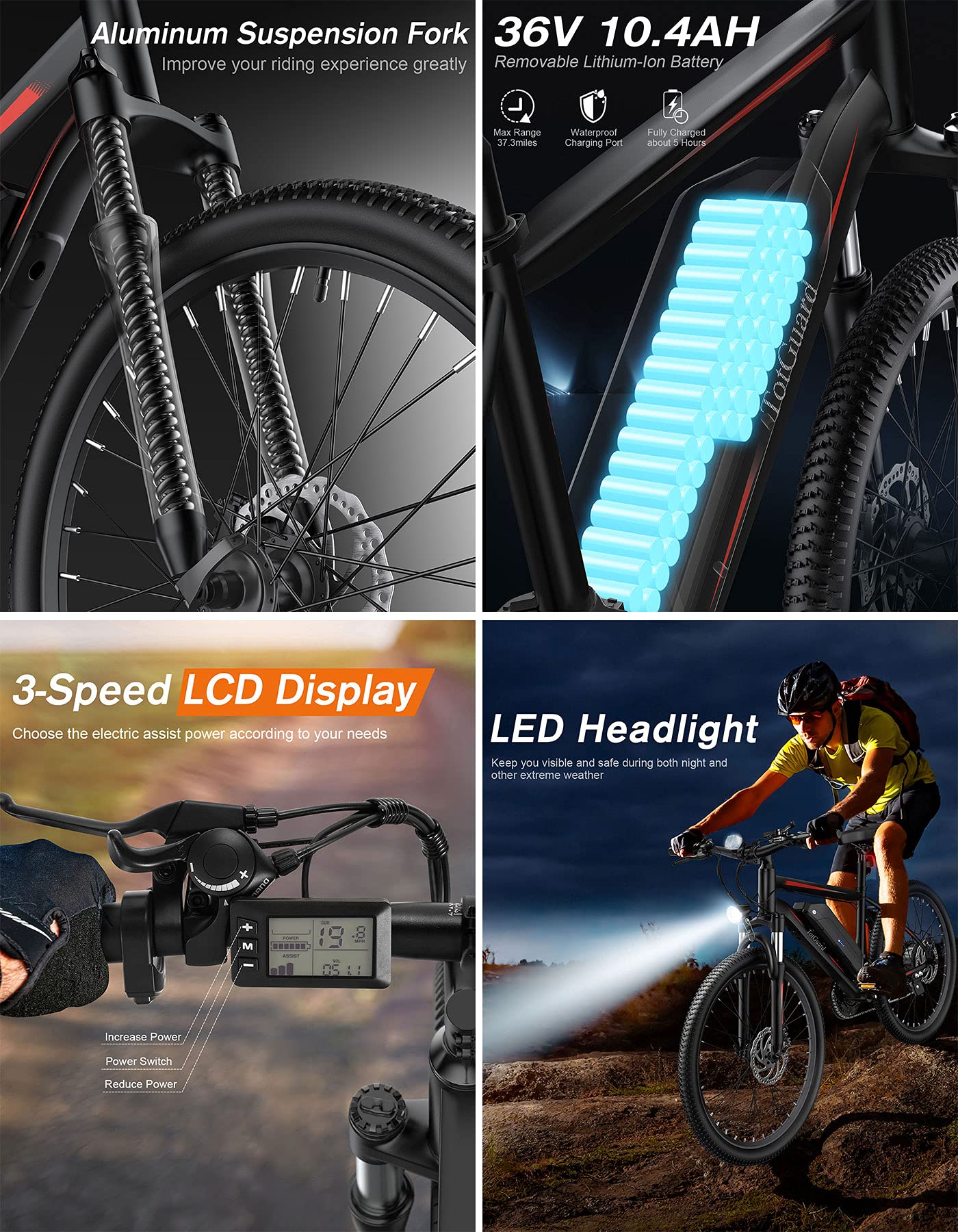 TotGuard Electric Bike for Adults, 26'' Ebike with Peak 500W Motor, Up to 50 Miles Electric Mountain Bike with Lockable Suspension Fork, Eletric Bicycle with 36V 374Wh Battery, 21 Speed, LCD Display