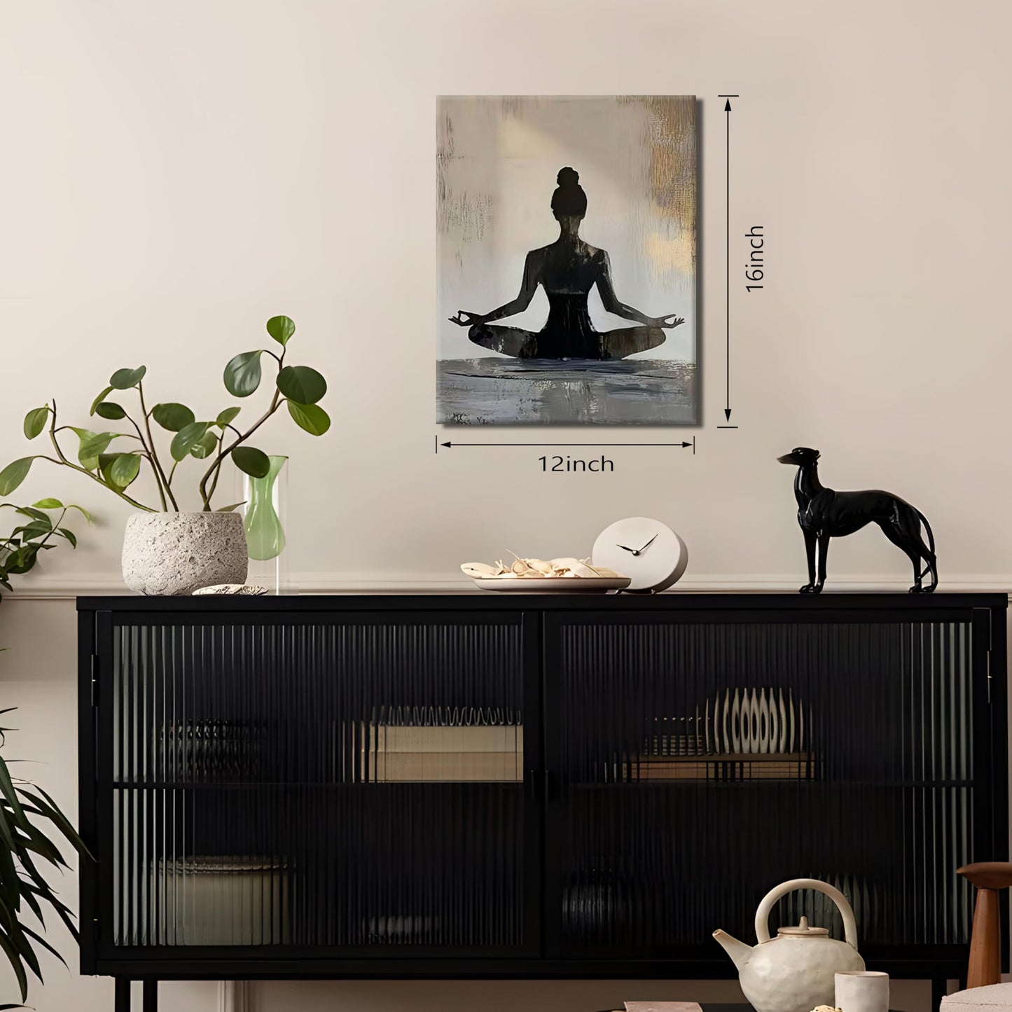 Framed Yoga Meditation Canvas Wall Art Minimalist Zen Silhouette Print Spiritua Mindfulness Painting Poster for Living Room Bedroom Yoga Studio Meditation Room Décor12x16 Inches