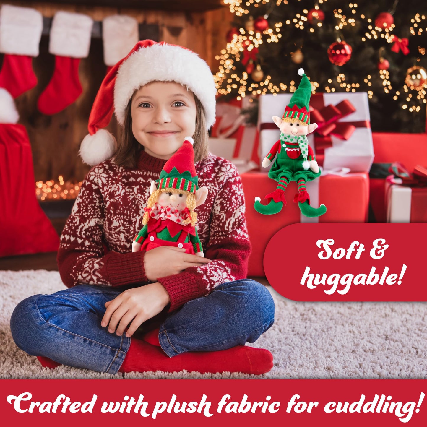 Elf Plush Christmas Stuffed Dolls, Set of 2-18" Boy and Girl Elves Holiday Cute Plush Shelf Toys - Fun Kids Buddy Figurine Decorations, Christmas Winter Holiday Party Festive Decor and Gift Exchange