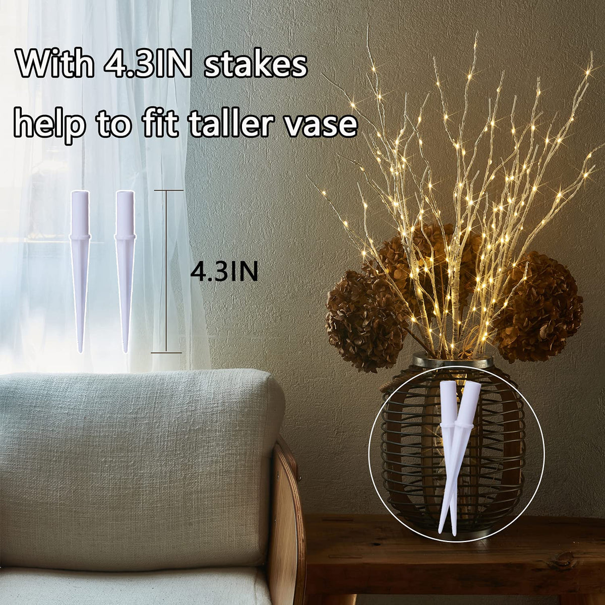 Fudios Lighted Birch Branches 18IN 70 White Willow LED with Timer Battery Operated for Christmas Party Wedding Decoration Twig Lights Outdoor