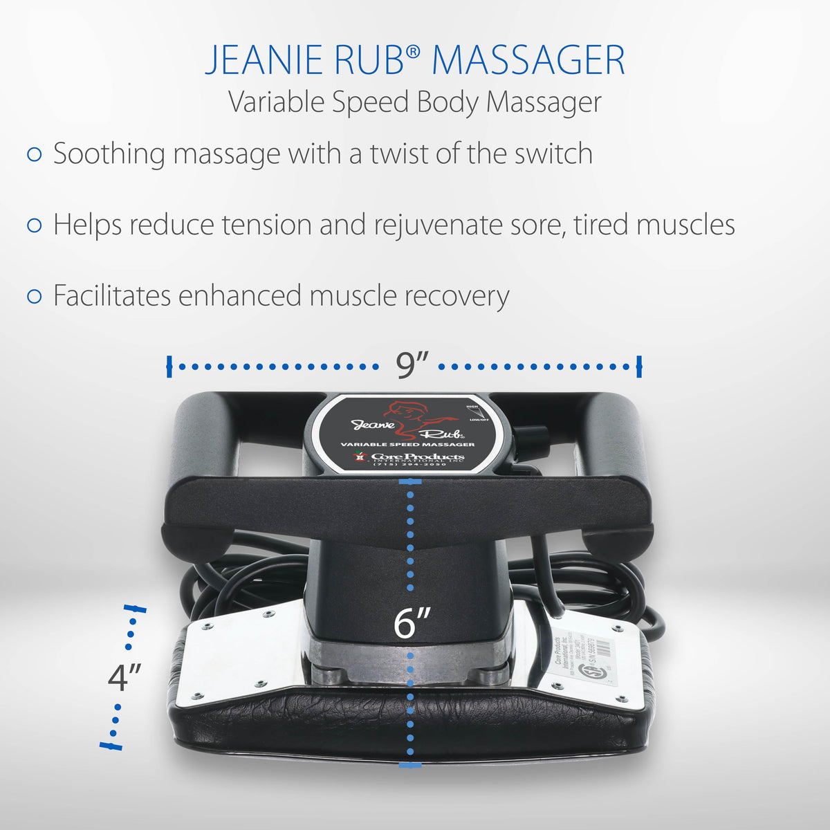 Core Products Jeanie Rub Variable Speed Massager, Deep Tissue Back & Shoulder Massager for Pain Relief, Body Massager for Back, Neck, Lower Back & Cellulite Massage