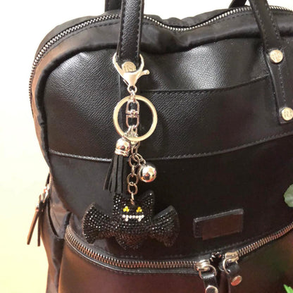 Popfizzy Bling Black Bat Halloween Keychain for Women and Girls, Spooky Halloween Gifts, Rhinestone Purse Charms, Goth Gifts