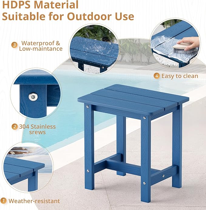LUE BONA Outdoor Rocking Chairs Set, 3-Piece, HDPS Poly Porch Rockers with Table, Plastic Weather Resistant Rocking Chair Set for Outdoor Indoor, Garden, Backyard, 350lb, Navy Blue Chairs+Table
