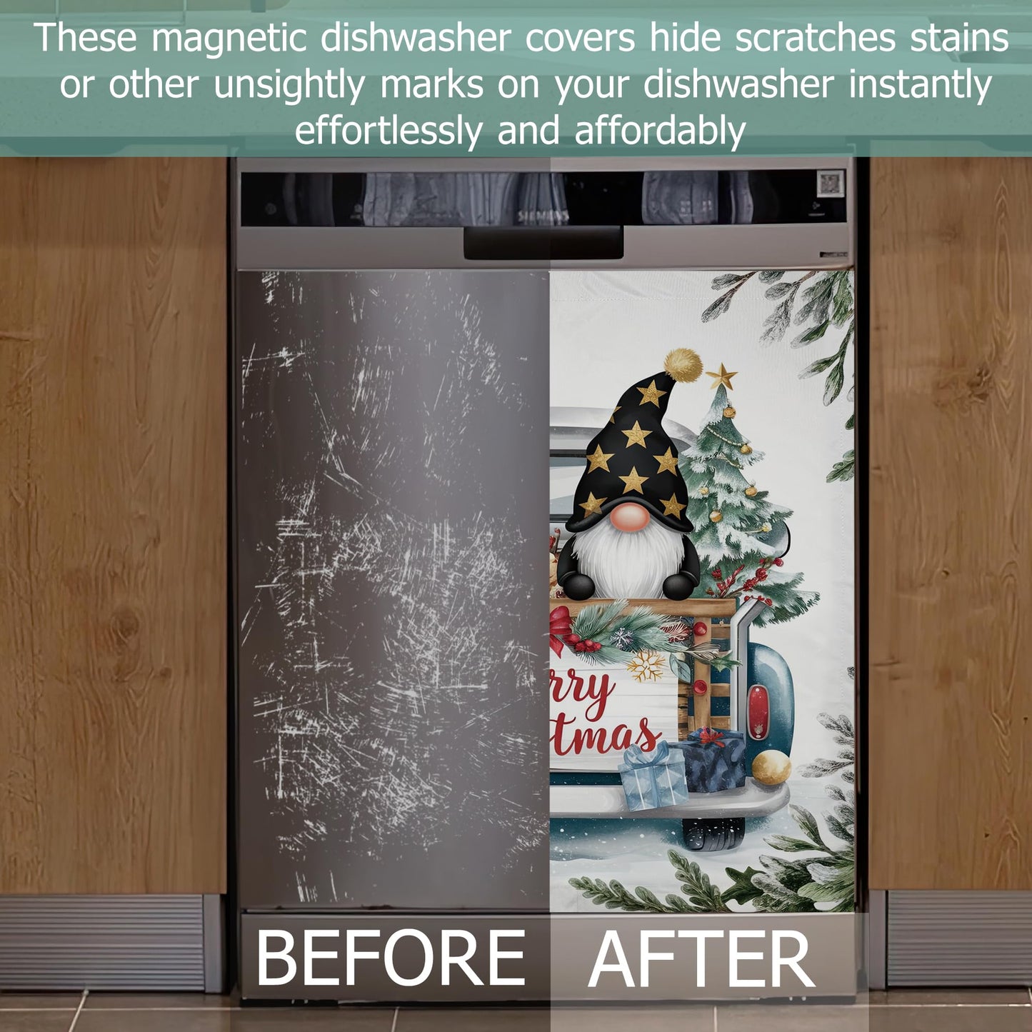 Dishwasher Cover,Christmas Dwarf Reusable Dishwasher Magnet Cover,Decorative Gift Truck Magnetic Refrigerator Cover Front Panel Cover for Kitchen Decor 23x26 Inch