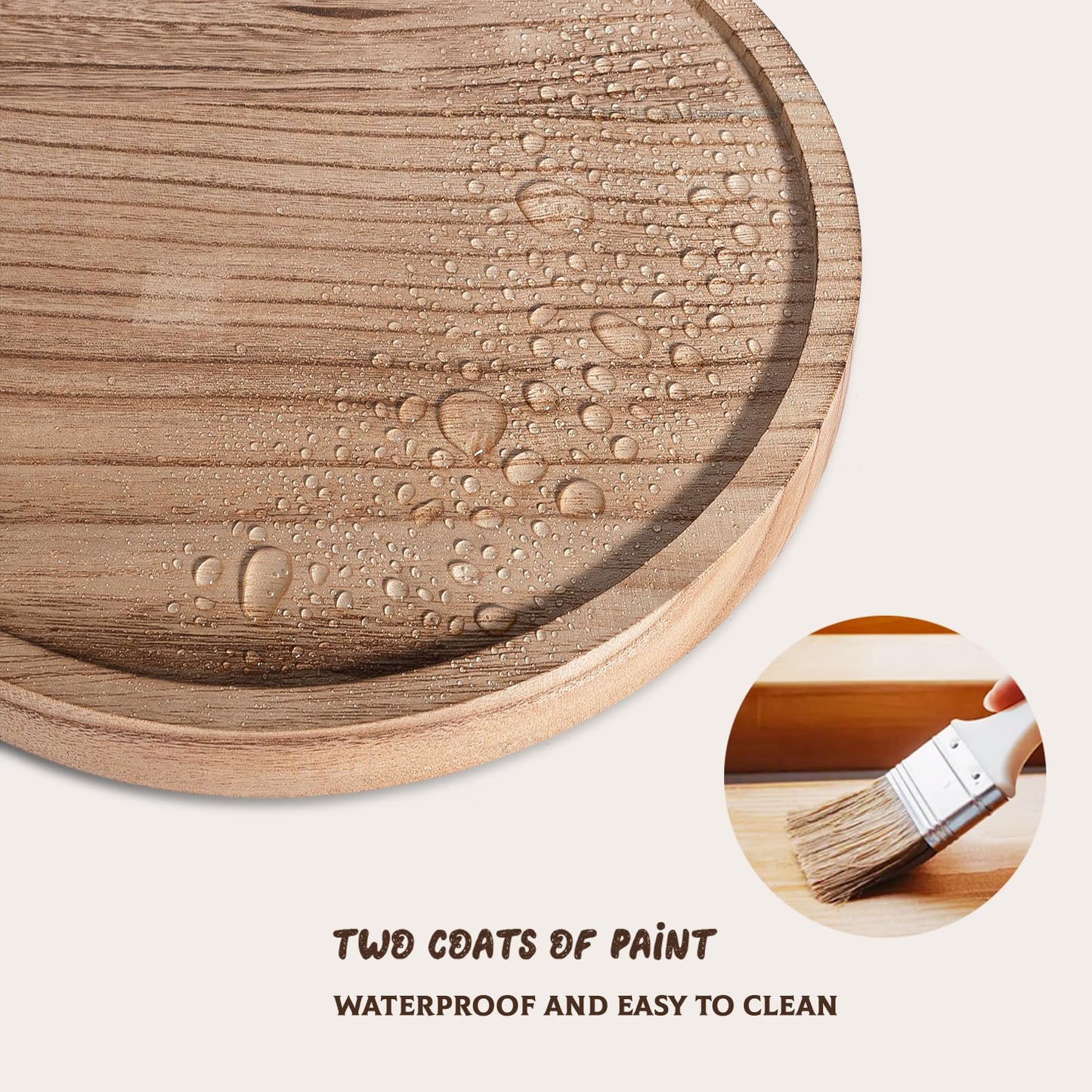 Round Decorative Tray Wood Bathroom Counter Organizer Farmhouse Kitchen Decor Wooden Riser for Soap Dish, Perfume, Candle, Sponge, 10" - Brown