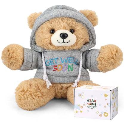 Osacoe Get Well Soon Teddy Bear Stuffed Animal with Gift Box Removable Hoodie for Comfort and Love, for Kids, Women & Men in Tough Time, Get Well Soon Gifts Basket with Beautiful Greeting Card