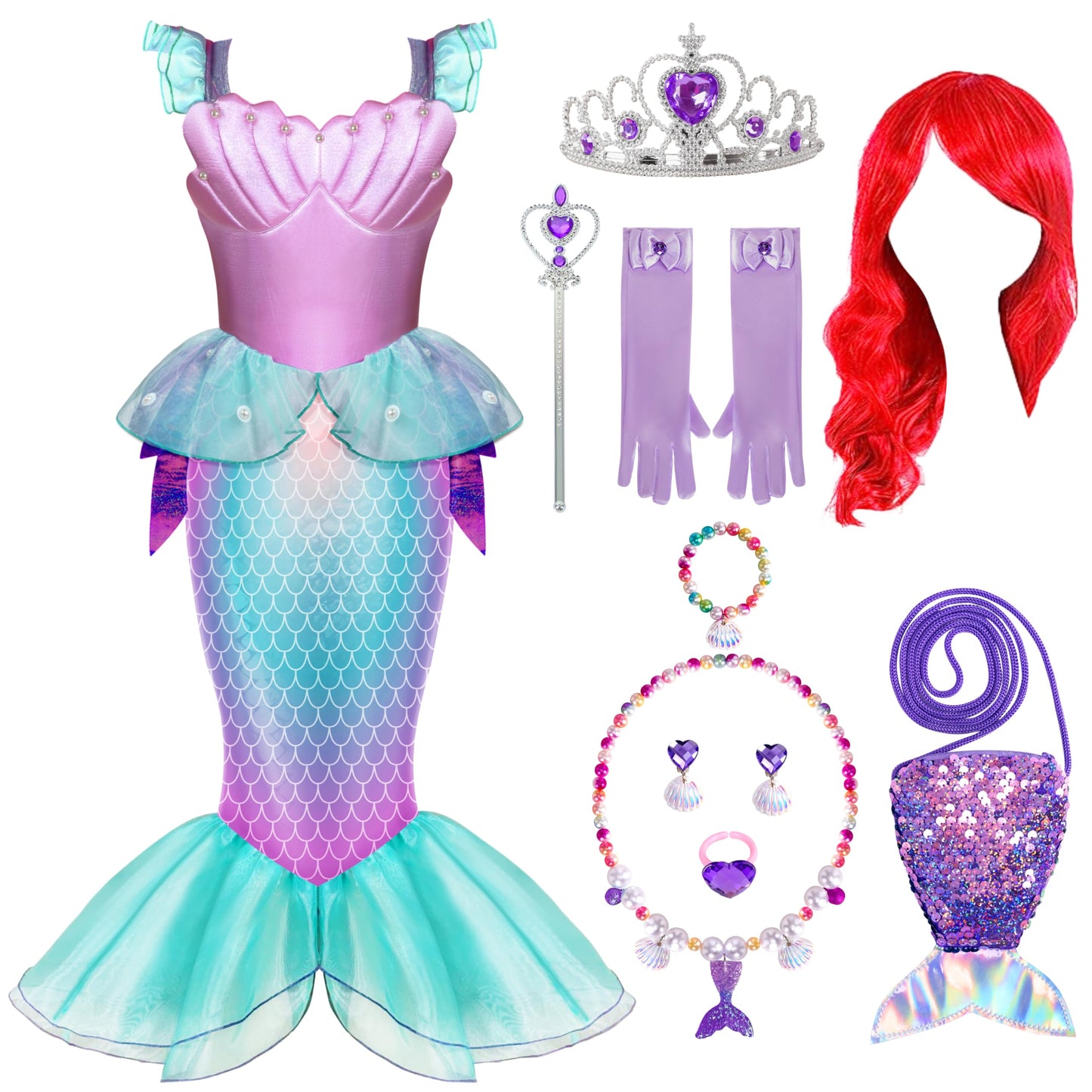 Spooktacular Creations Halloween Mermaid Costume for Girls, Purple Little Mermaid Dress, Princess Dress Up for Girls 4-6 Toddler Pretend RolePlay, Themed Party (Large, 10-12 yrs)