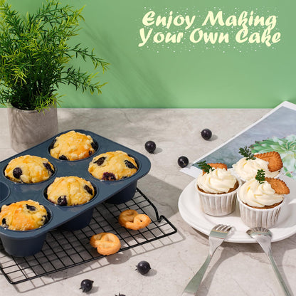 2 Pack Deep and Jumbo Muffin Tray 6 Cup Large Silicone Muffins Pan, Non-Stick Giant Cupcake Tin, Silicon Mould Bakeware, Baking Case for Yorkshire Pudding, Bun, Cupcakes, 27.8 x 19 x 5 cm (Grey)
